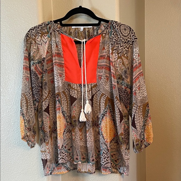 Collective Concepts Red and Brown Patterned Blouse - Picture 1 of 3